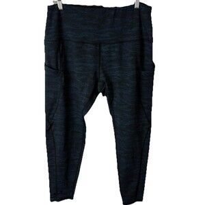Womens Ododos Size 2X Blue Black Print Crop Fit Athletic Leggings High Rise